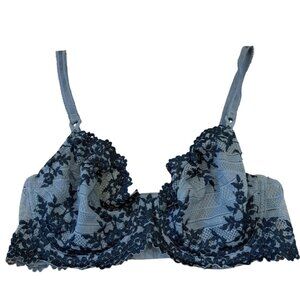 Wacoal Embrace Lace Underwire Bra 34D Blue Floral Design 65191